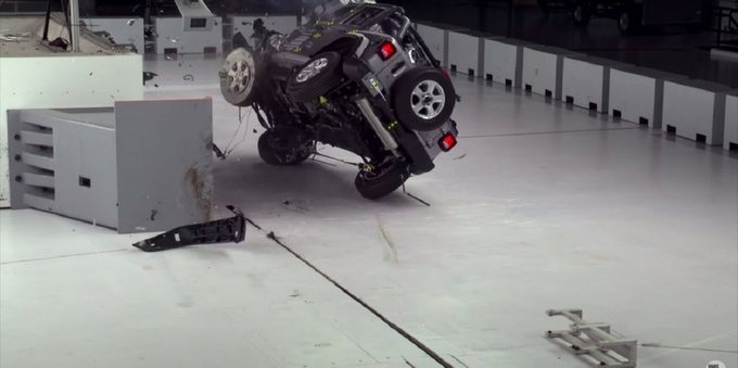 Jeep Wrangler si ribalta nei crash test IIHS