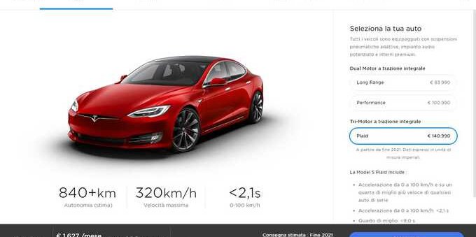 Tesla Model S Plaid: 1.100 cavalli e 830 km di autonomia